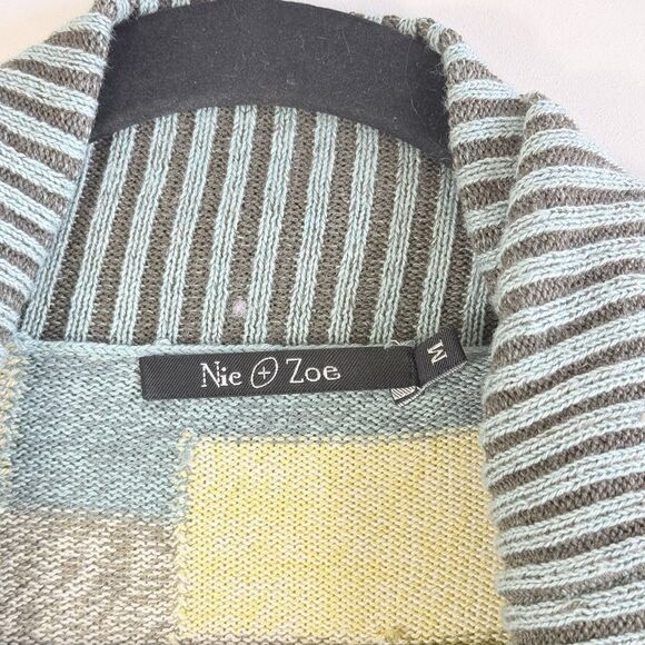 Nic + Zoe Womens Medium Blue Grey Colorblock Open Front Duster Cardigan Sweater - Picture 7 of 8